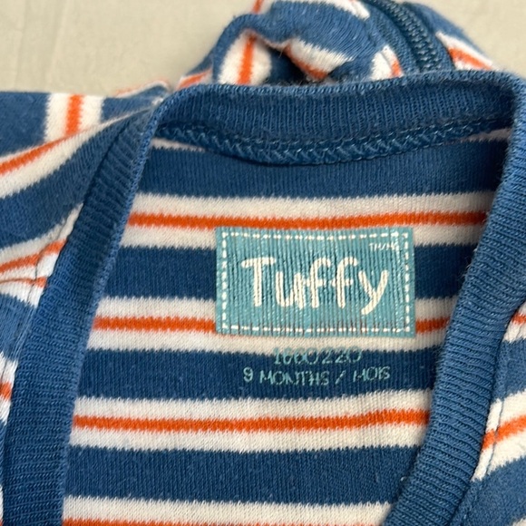 Tuffy - Blue, Orange, and white Striped onesie sleeper with embroidered robot - Picture 2 of 3